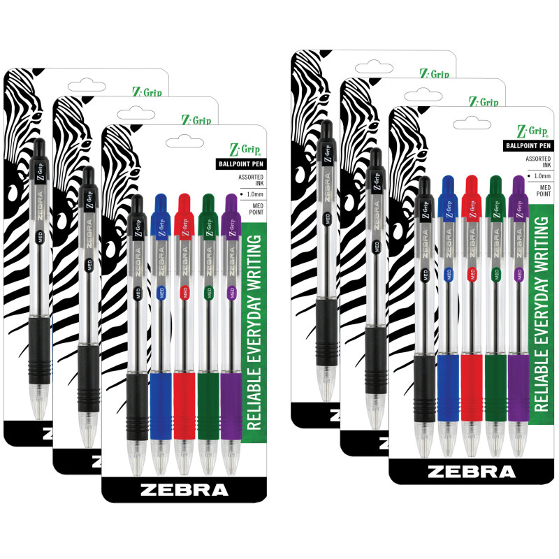 Z-Grip Ballpoint Retractable Pen, . 0mm, Assorted, 5 Per Pack, 6 Packs