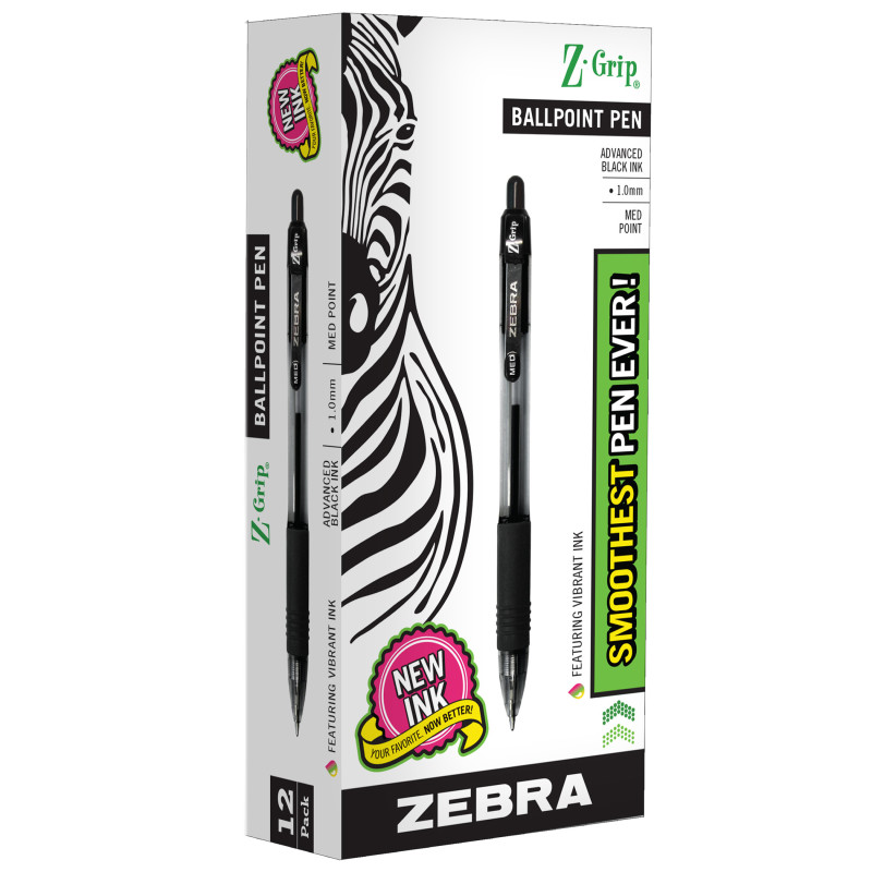 Z-Grip Ballpoint Retractable Pen, .0mm, Black, Pack of 12