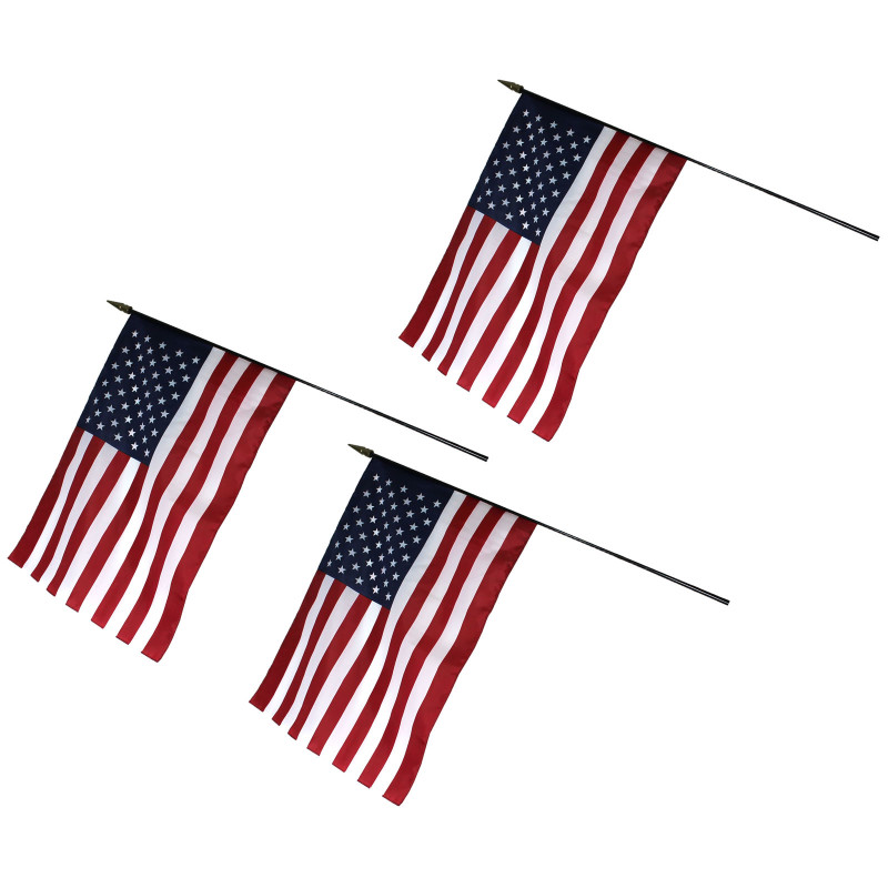 ..lassroom Flag, 16'' x 24'' with Staff, Pack of 3