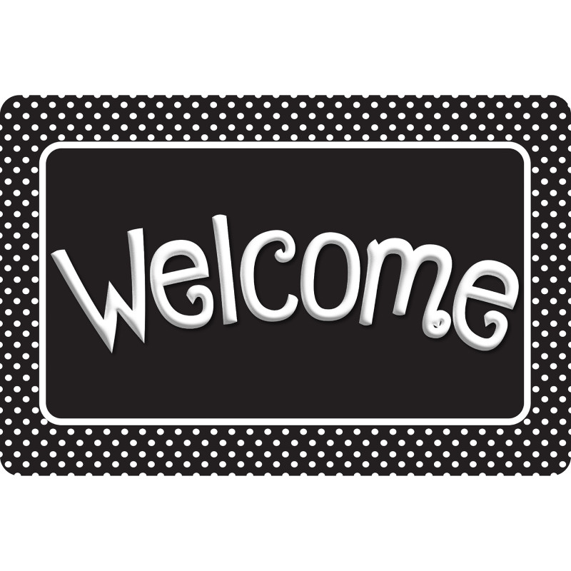 Smart Poly, The Original Fun Mat, Welcome Mat, 1. 5'' x 2. 5'', Black and White Polka Dots, Welcome