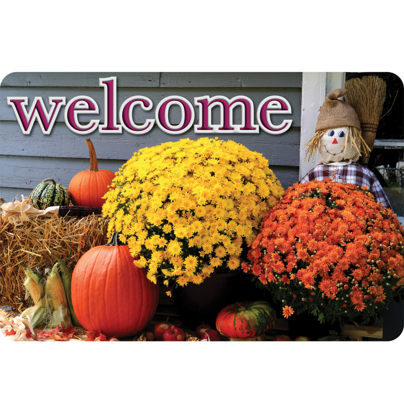 The Original Fun Mat, Welcome Mat, 1. 5'' x 2. 5'', Scarecrow Flowers Welcome