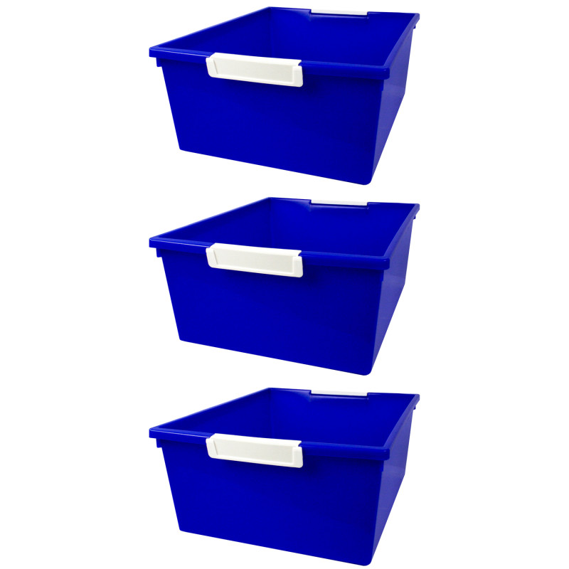 Tattle Tray with Label Holder, 12 QT, Blue, Pack of 3