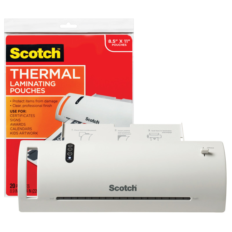 Thermal Laminator Value Pack, 9'' W, with 20 Letter Size Pouches