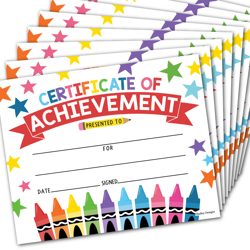 Colorful Crayons Award Certificates of Achievement for Students, Set of 25
