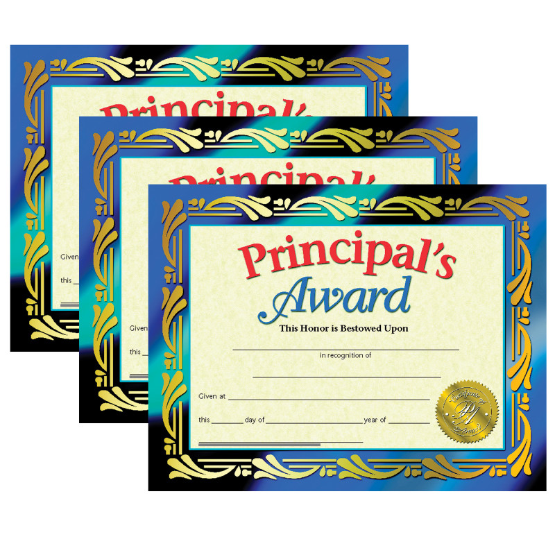 Principal's Award Certificate, .5'' x 11'', 30 Per Pack, 3 Packs
