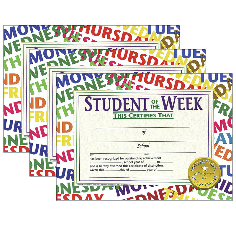 Student of the Week Certificate, .5'' x 11'', 30 Per Pack, 3 Packs