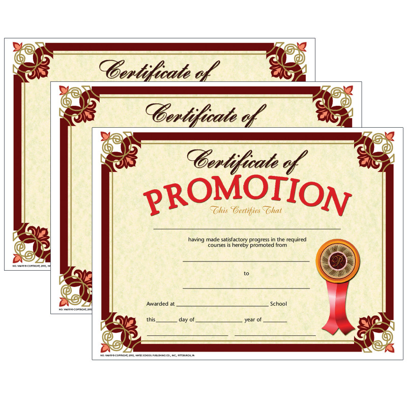 Certificate of Promotion, .5'' x 11'', 30 Per Pack, 3 Packs