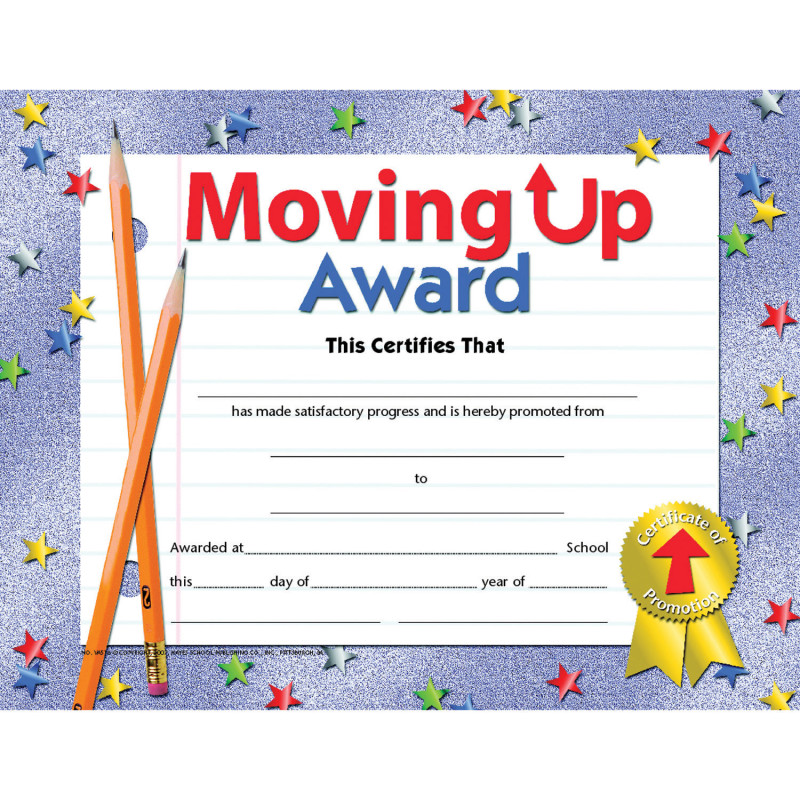 Moving Up Award Certificate, .5'' x 11'', Pack of 30