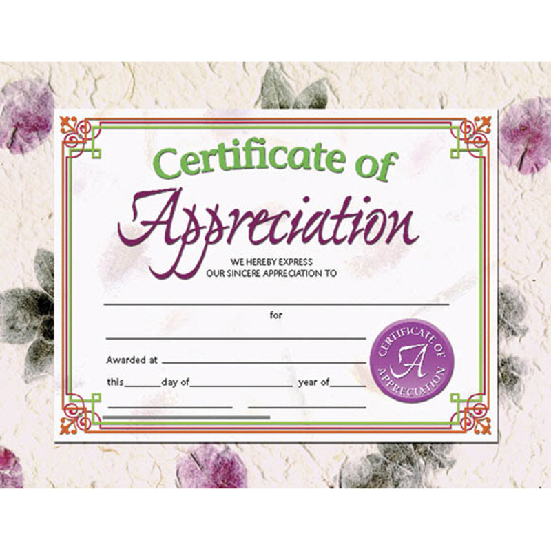 Certificate of Appreciation, .5'' x 11'', Pack of 30