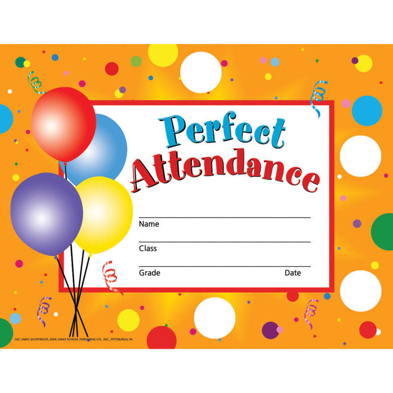 Perfect Attendance Certificates & Reward Seals - 30 .5'' x 11'' Certificates, 160 Seals