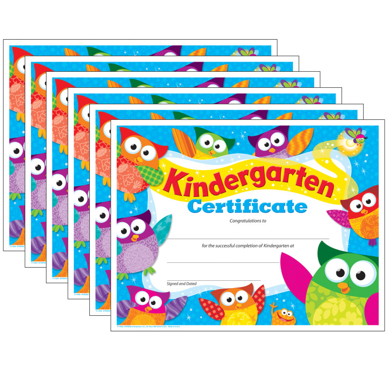 Kindergarten Certificate Owl-Stars!, 30 Per Pack, 6 Packs