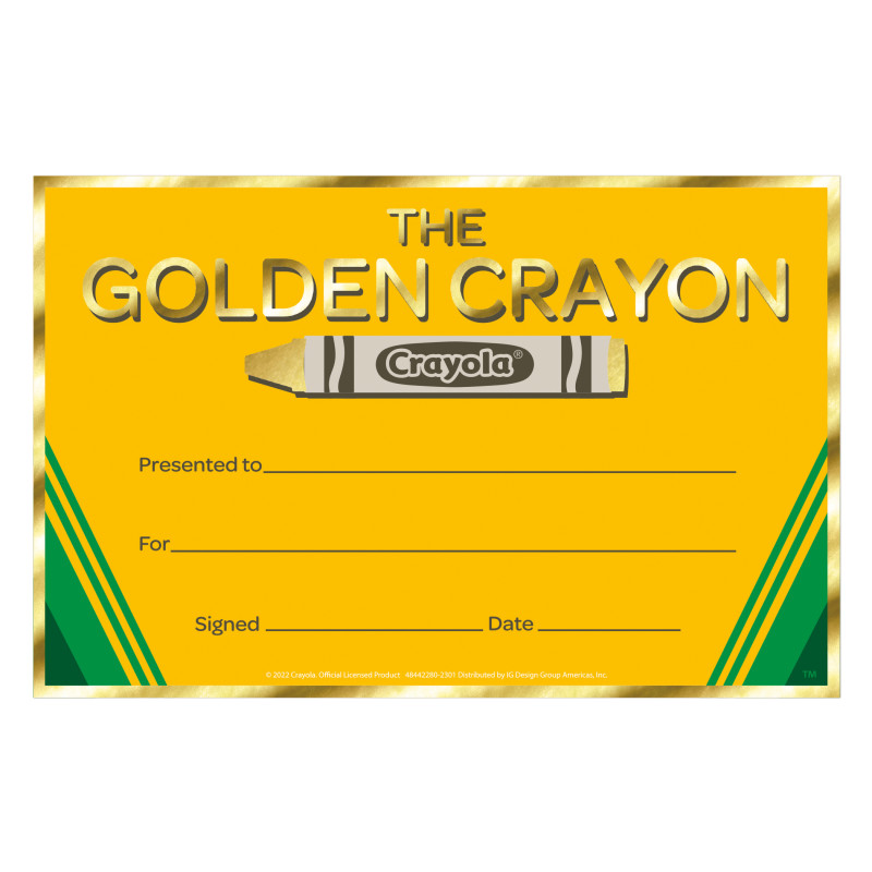 Crayola Gold Crayon Recognition Award, Pack of 36