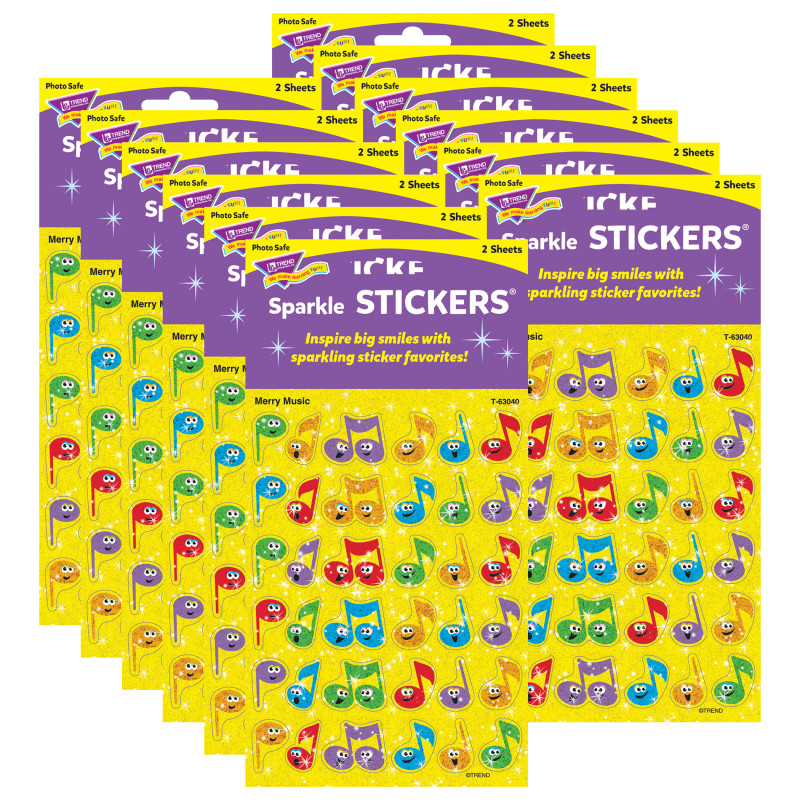 Merry Music Sparkle Stickers, 72 Per Pack, 12 Packs