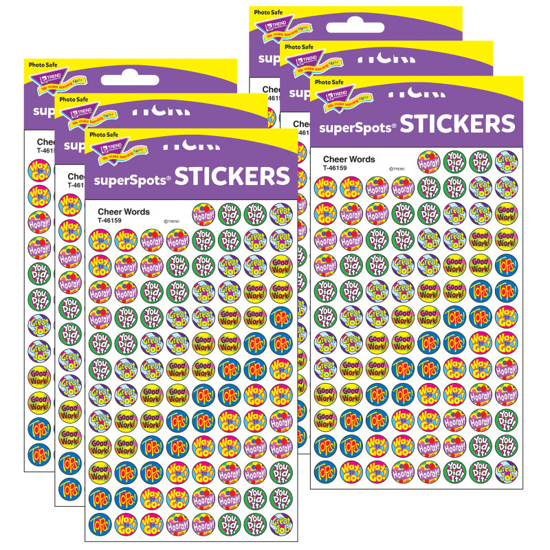 Cheer Words superSpots Stickers, 800 Per Pack, 6 Packs