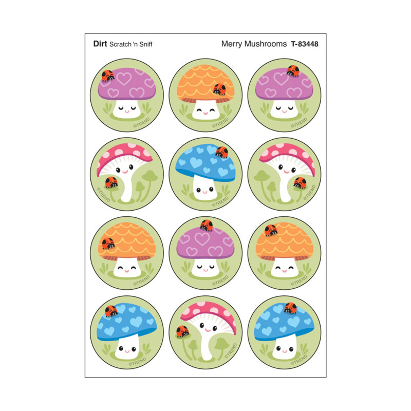 Merry Mushrooms, Dirt scent Scratch 'n Sniff Stinky Stickers, Pack of 48