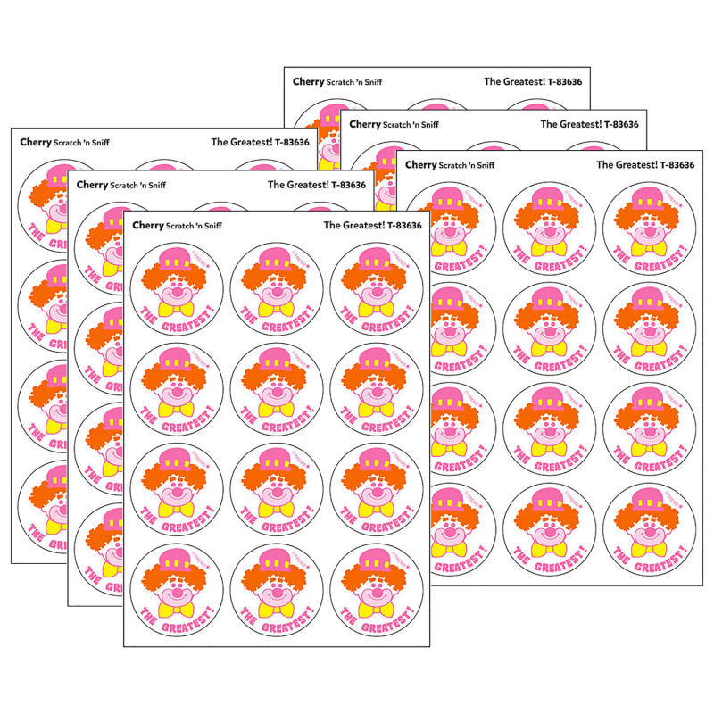 The Greatest!/Cherry Scent Retro Scratch 'n Sniff Stinky Stickers, 24 Per Pack, 6 Packs