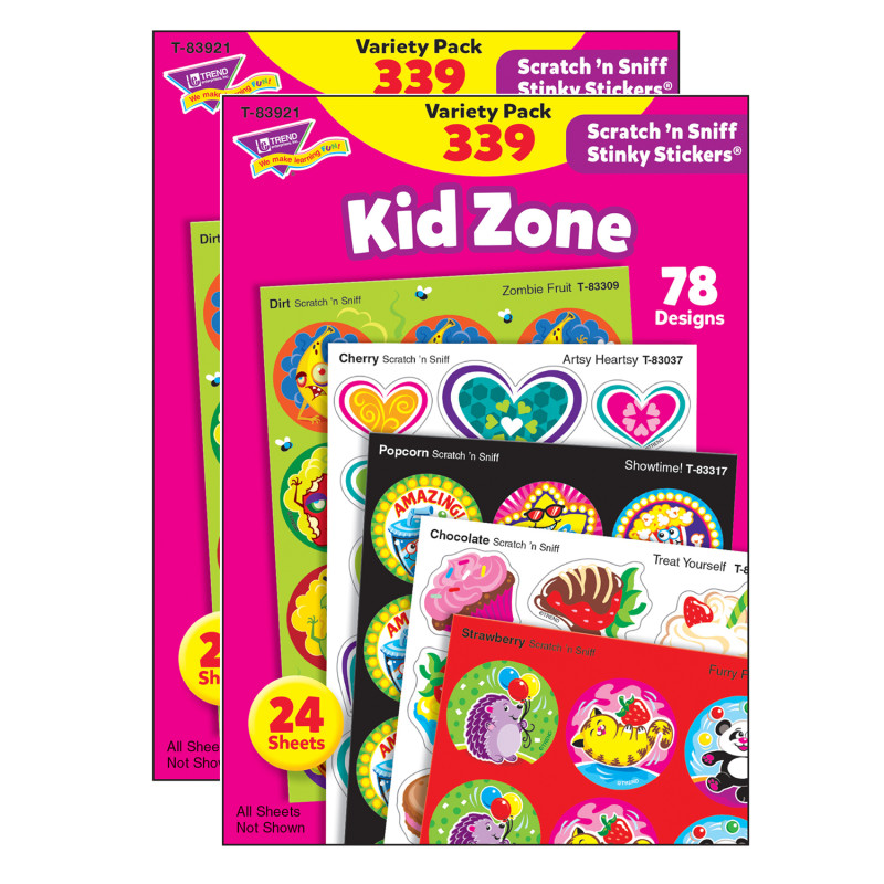 Kid Zone Stinky Stickers Variety Pack, 339 Count Per Pack, 2 Packs