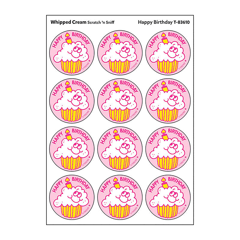 Happy Birthday/Whipped Cream Scented Stickers, Pack of 24