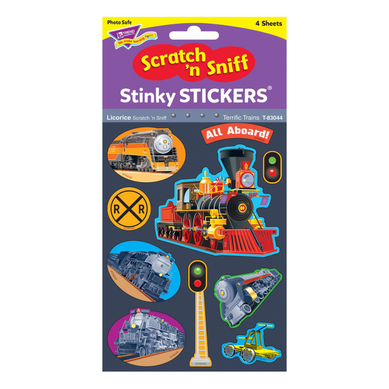 Terrific Trains/Licorice Mixed Shapes Stinky Stickers, 40 c