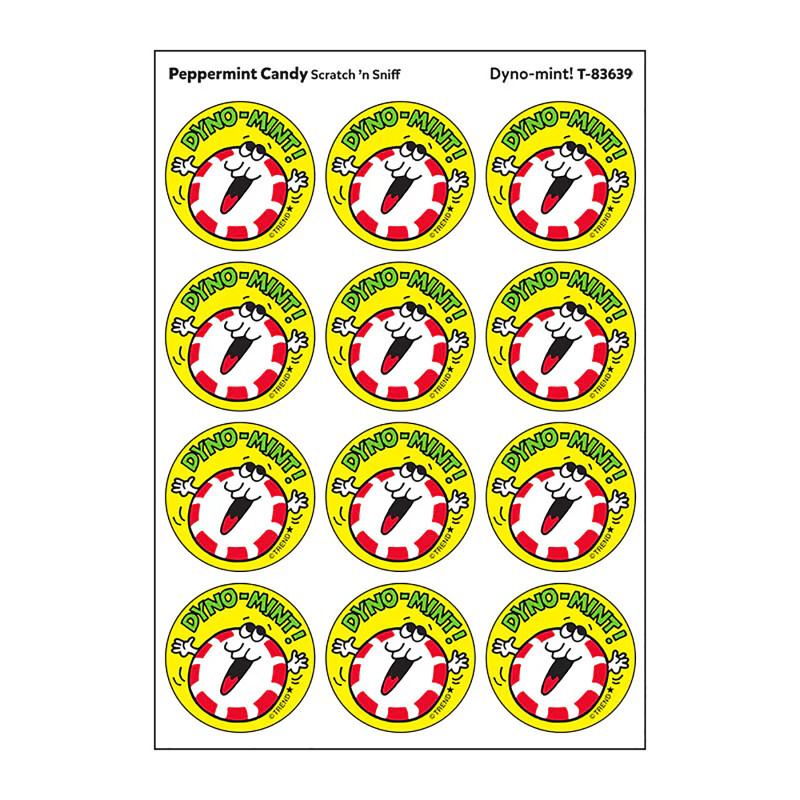 Dyno-mint!/Peppermint Candy scent Retro Scratch 'n Sniff Stinky Stickers, 24 c