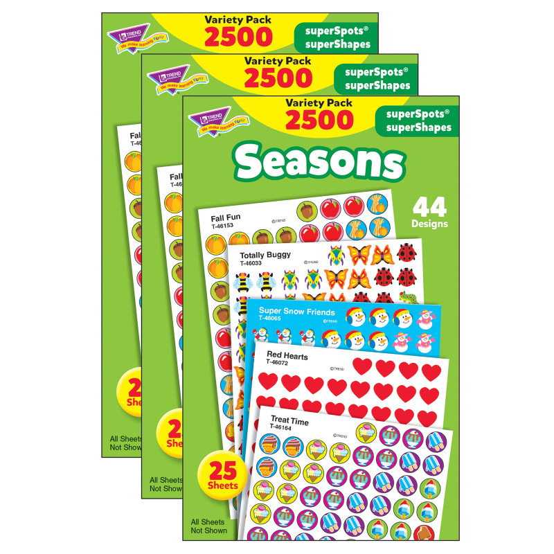 Seasons superSpots/superShapes Variety Pack, 2500 Per Pack, 3 Packs