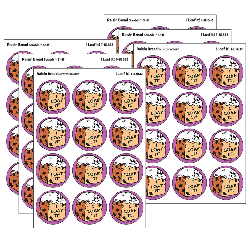 I Loaf It!/Raisin Bread Scent Retro Scratch 'n Sniff Stinky Stickers, 24 Per Pack, 6 Packs