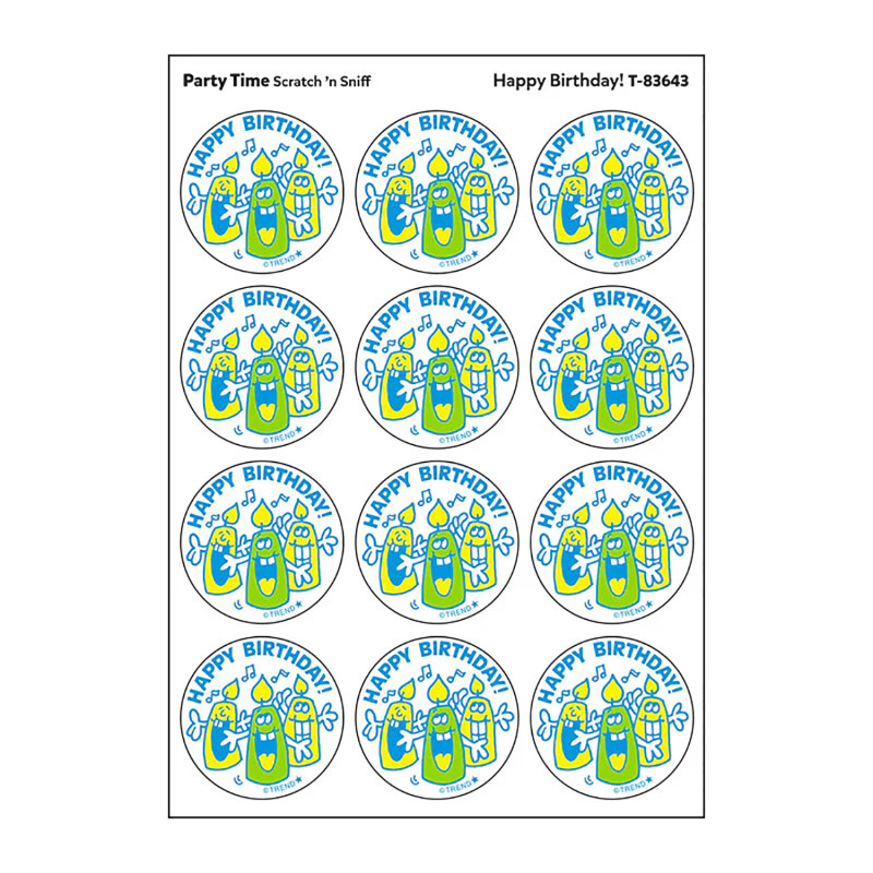 Happy Birthday!/Party Time scent Retro Scratch 'n Sniff Stinky Stickers, 24 c