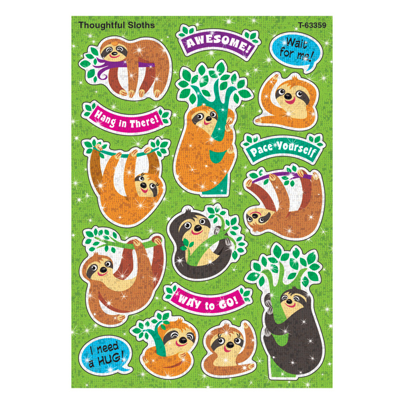 Thoughtful Sloths Sparkle Stickers, 32 Count