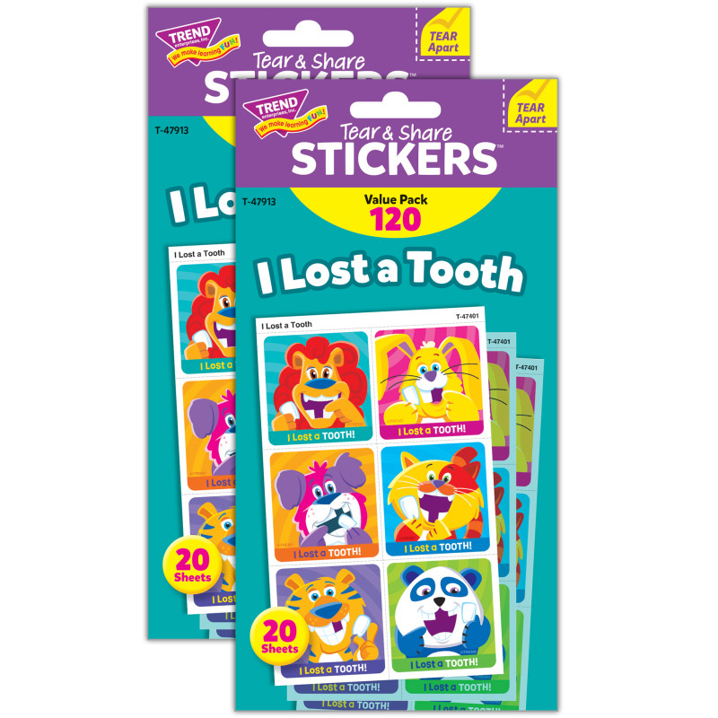 I Lost A Tooth Tear & Share Stickers Value Pack, 120 Per Pack, 2 Packs
