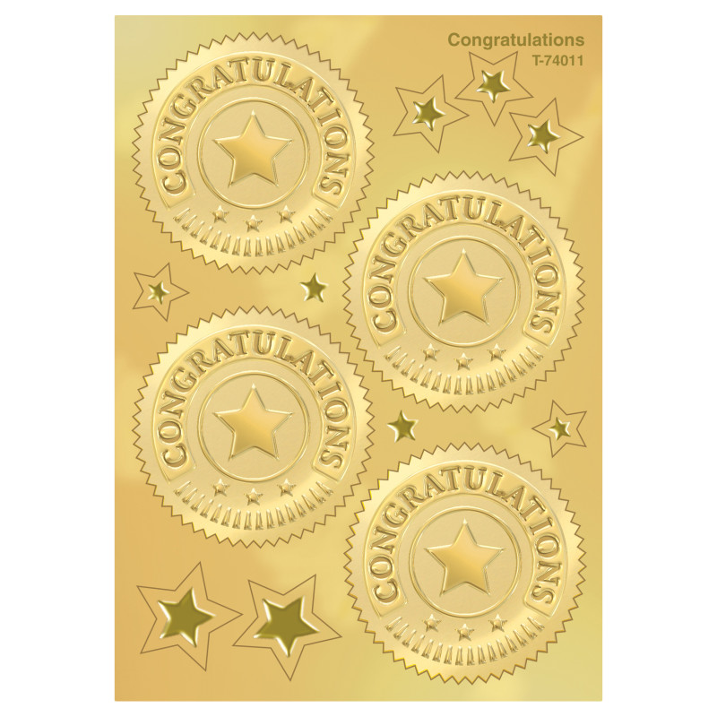 Congratulations (Gold) Award Seals Stickers, 32 c.