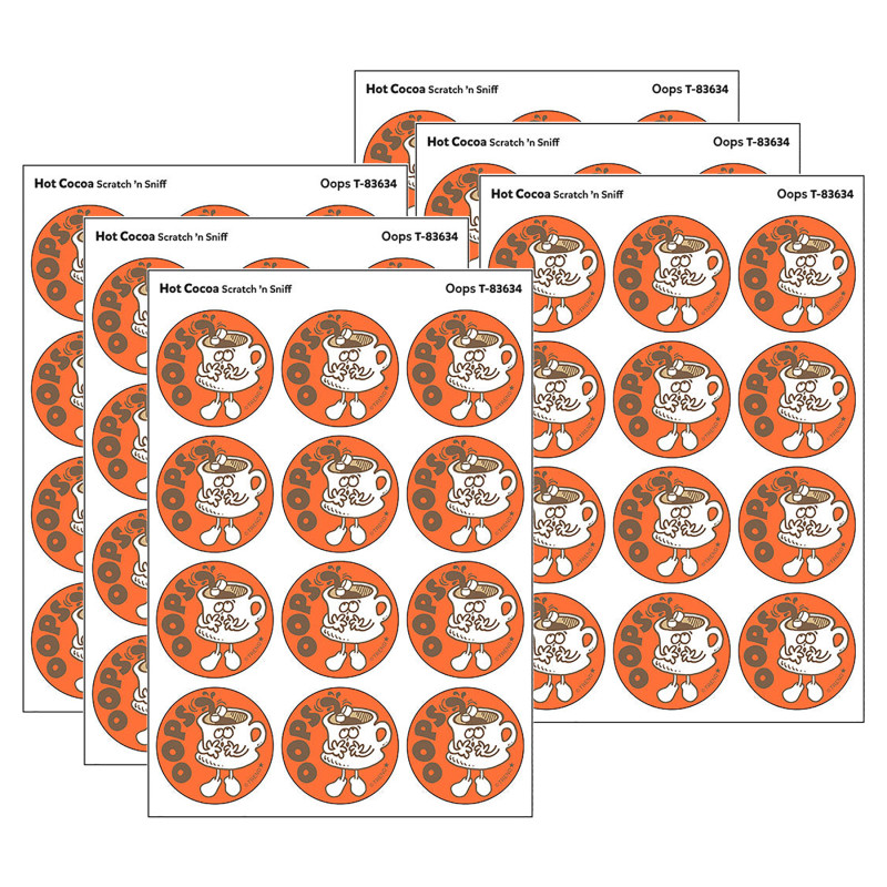 Oops/Hot Cocoa Scent Retro Scratch 'n Sniff Stinky Stickers, 24 Per Pack, 6 Packs