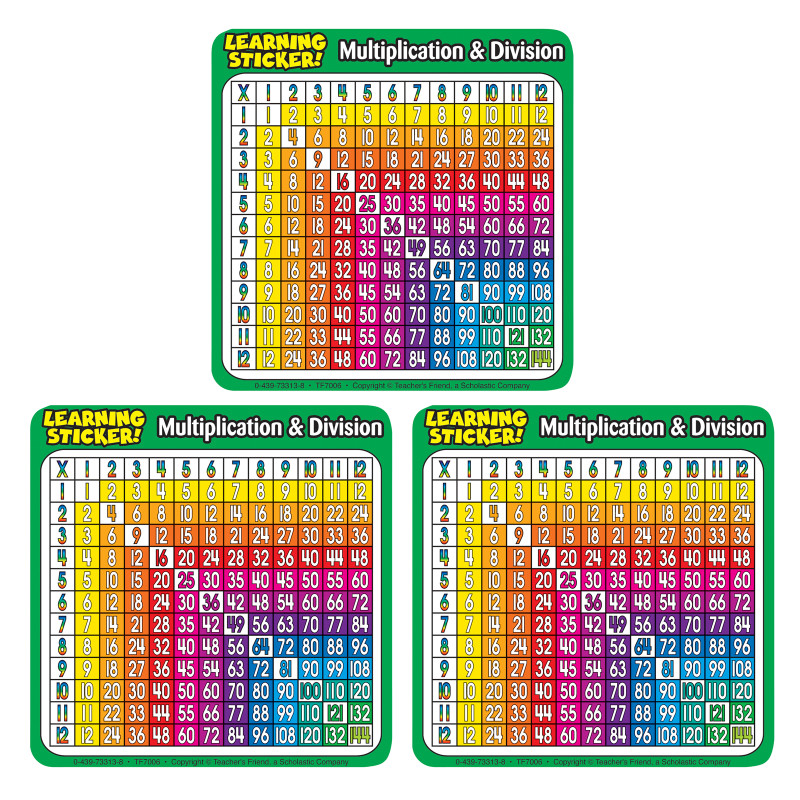 Multiplication-Division Learning Stickers, 4'', 20 Per Pack, 3 Packs