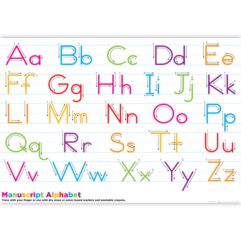 Manuscript Handwriting Learning Placemat, 13'' x 19'', Single Sided, Pack of 10