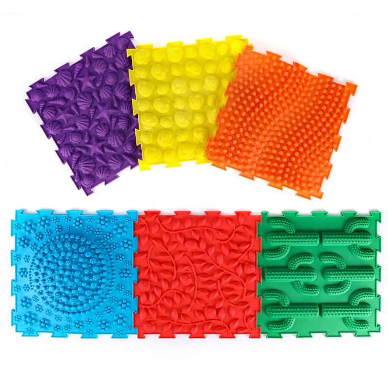 Locking Sensory Tactile Tiles, Assorted Colors, 1.8'' x 1.8'' x .6'', Set of 6