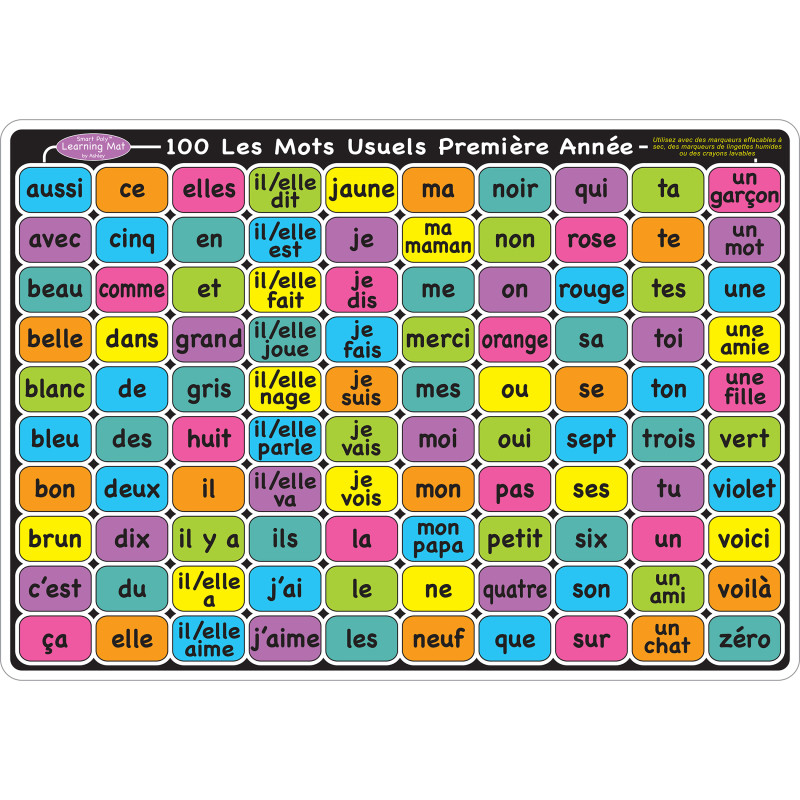 Smart Poly Learning Mat, 12'' x 17'', Double-Sided, French Sight Words 1st & 2nd Year