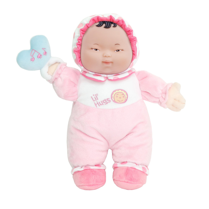 Lil' Hugs Baby's First Soft Doll, Vinyl Face, Pastel Outfits with Rattle, 12'' Asian