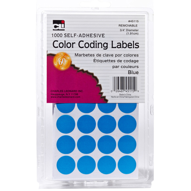 Color Coding Dots, Self-Adhesive Labels, .75 Inch Diameter, Blue, Box of 1000