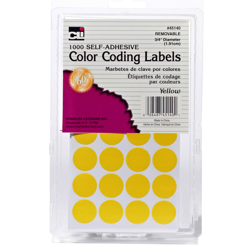 Color Coding Dots, Self-Adhesive Labels, .75 Inch Diameter, Yellow, 1000-Count