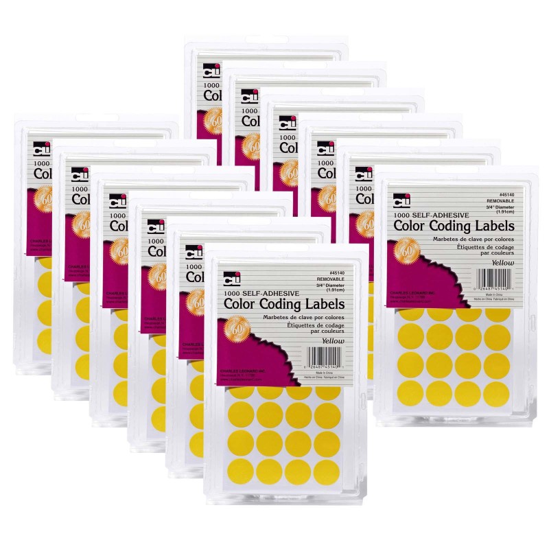 Color Coding Labels, 3/4'', Yellow, 1000 Per Pack, 12 Packs