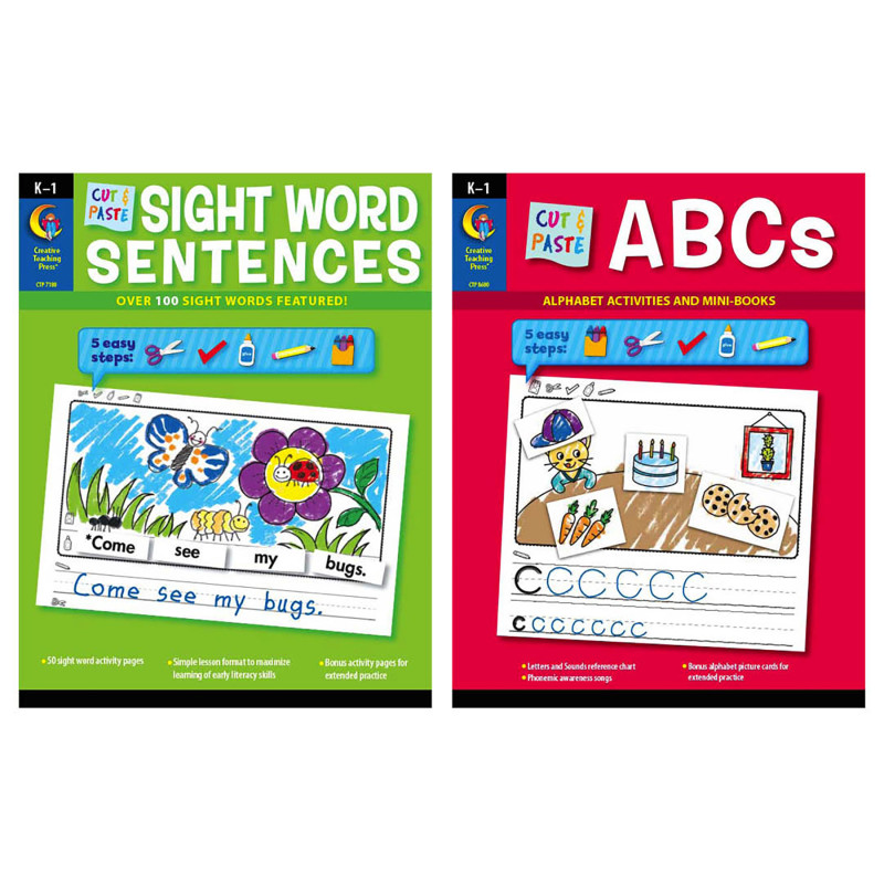 Cut & Paste Letters & Sight Word Sentences, 2-Book Set