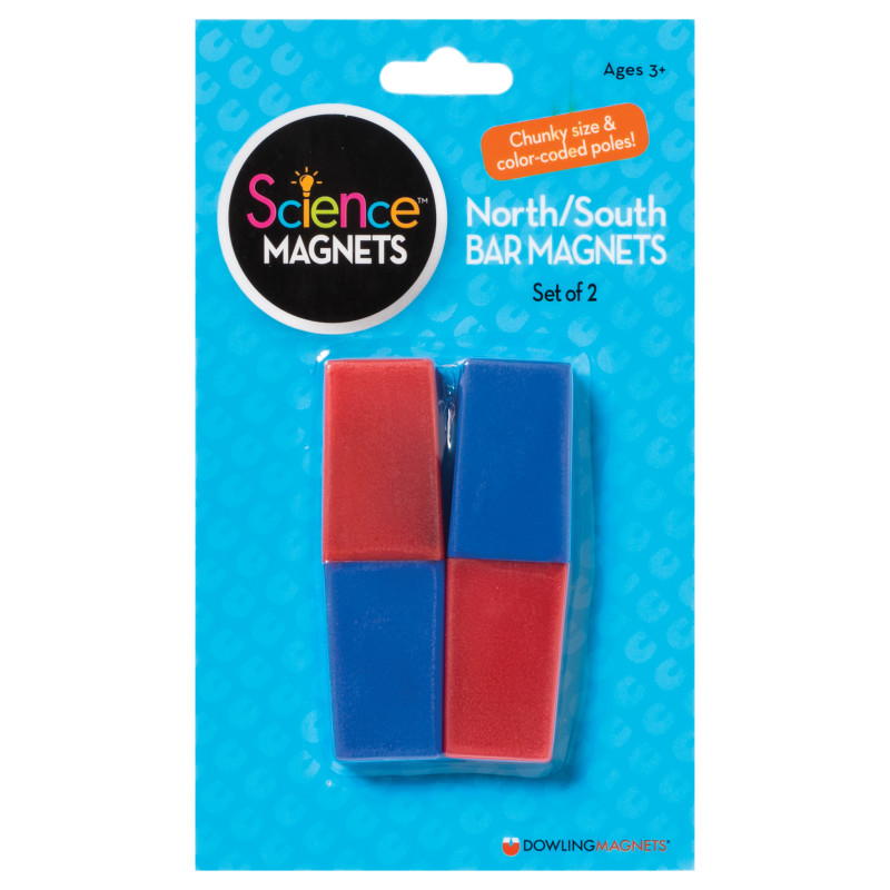 North/South Bar Magnets, 3'', Red/Blue Poles, Pack of 2