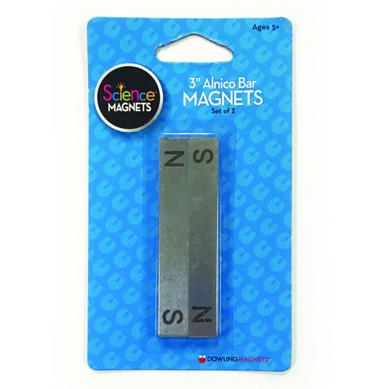Alnico Bar Magnets, 3'', N/S Stamped, Pack of 2