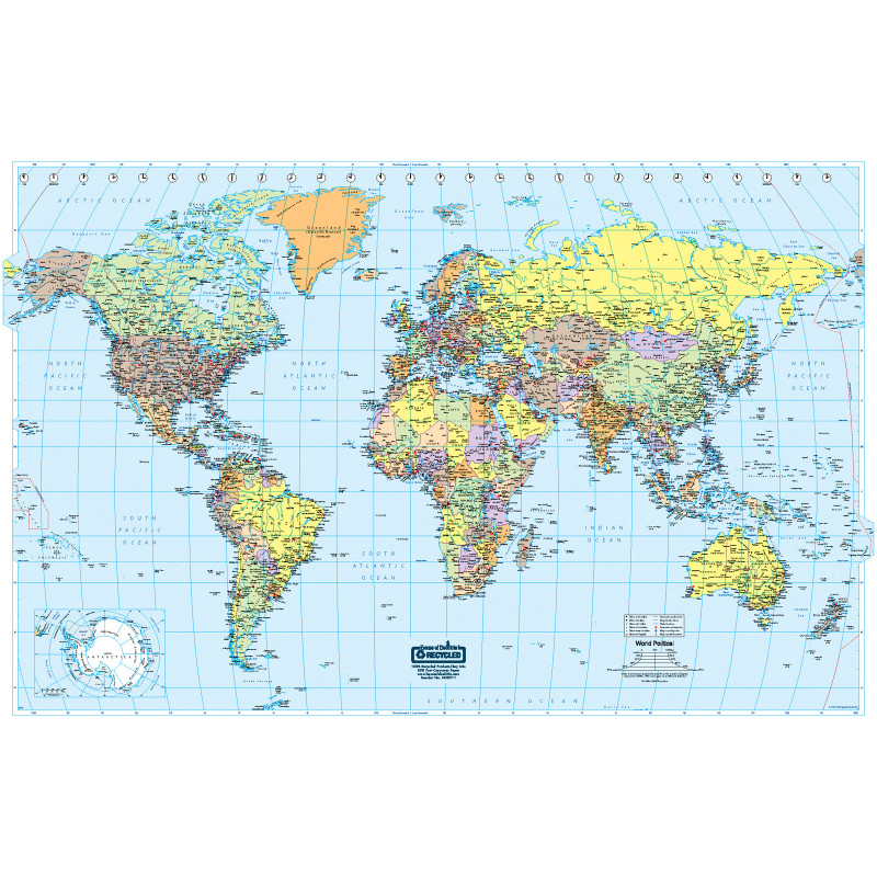 Laminated World Map, 50'' x 33''