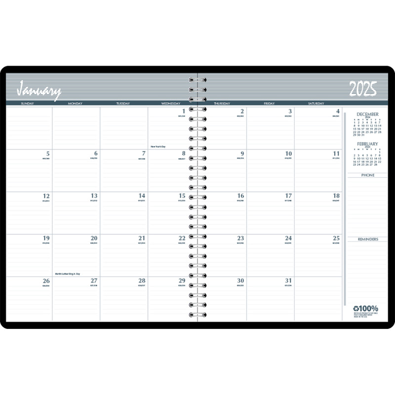 Monthly Calendar Planner, 2 Year, Black, 8-1/2'' x 11''