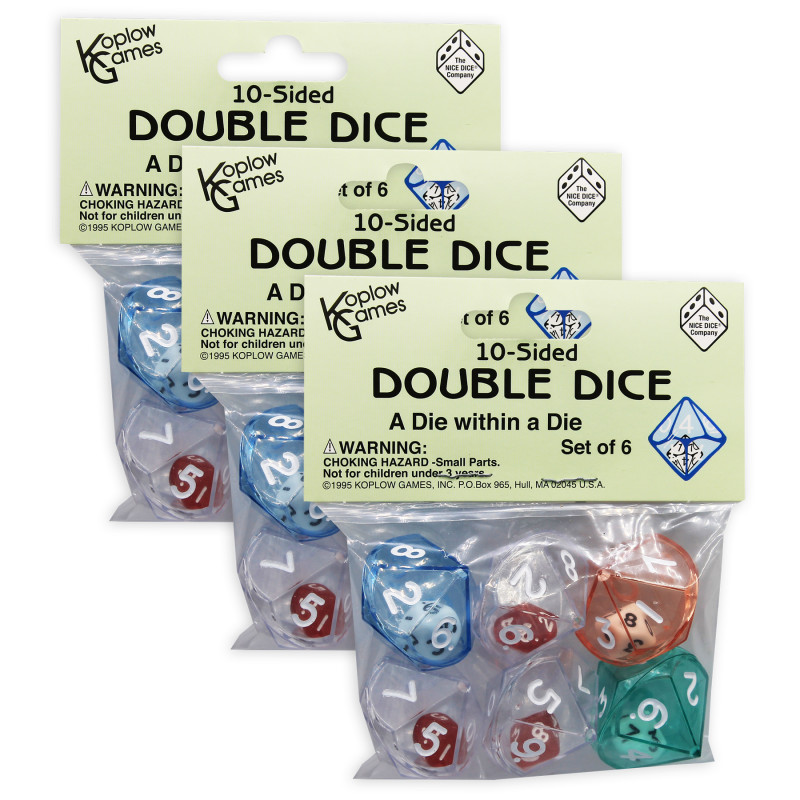 10-Sided Double Dice Set, 6 Per Pack, 3 Packs