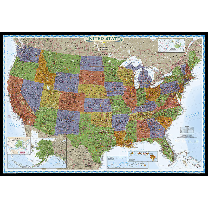 United States Decorator Map, Enlarged and Laminated, 4.5'' x 3.5''