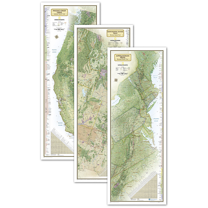 Triple Crown of Hiking Map, In Gift Box, 18 x 48''