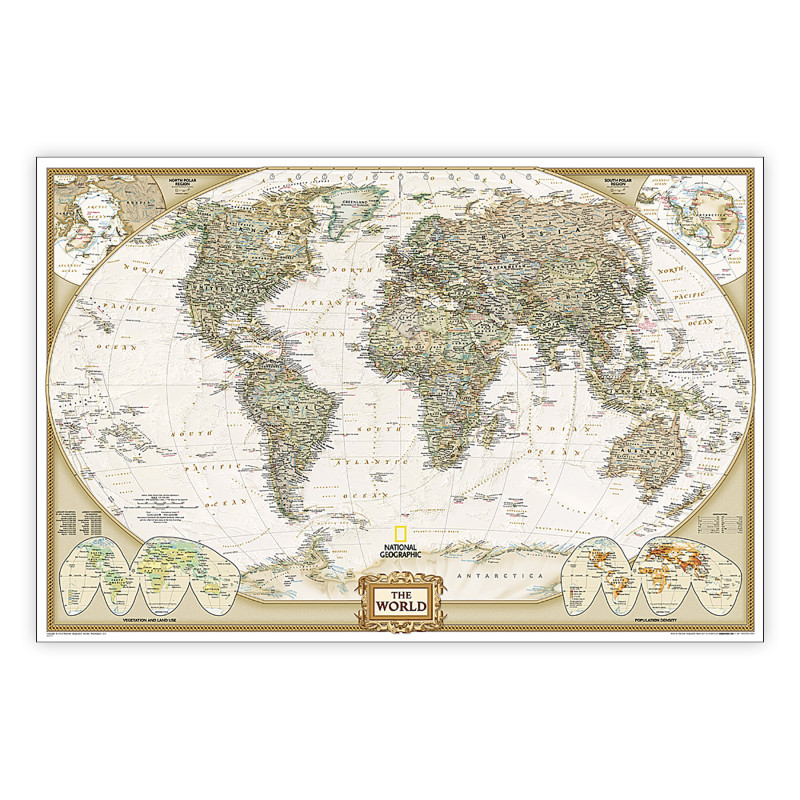 World Executive Map, Poster Size and Laminated, 36'' x 24''