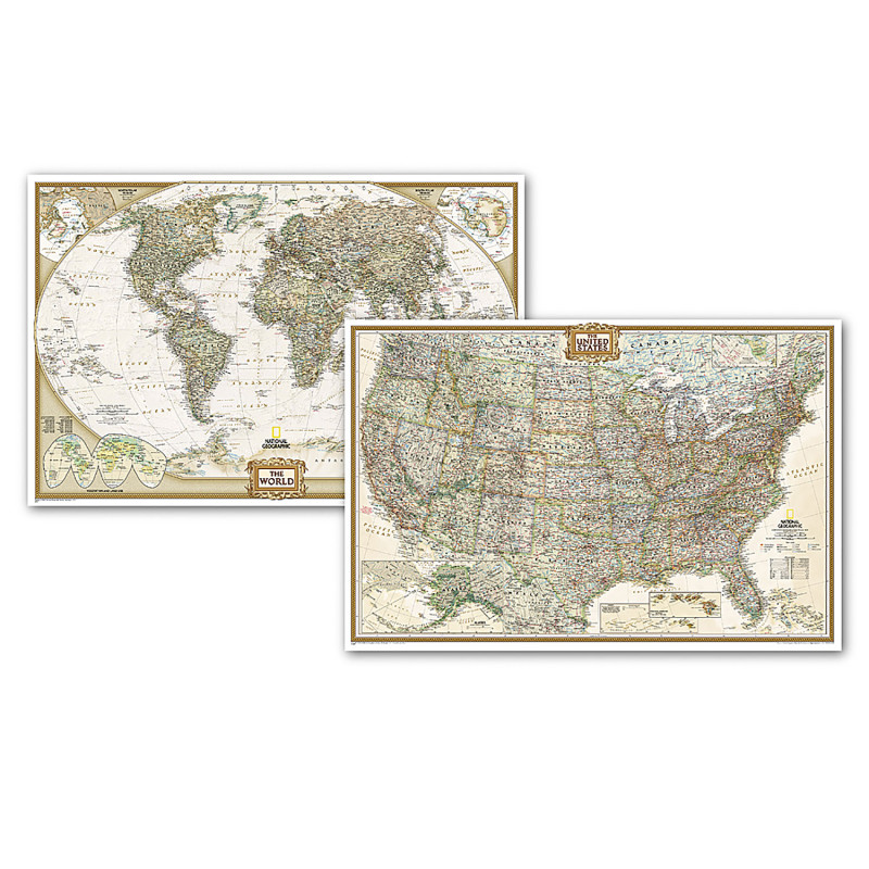World and United States Executive, Poster Size, Map Pack Bundle, 36'' x 24''