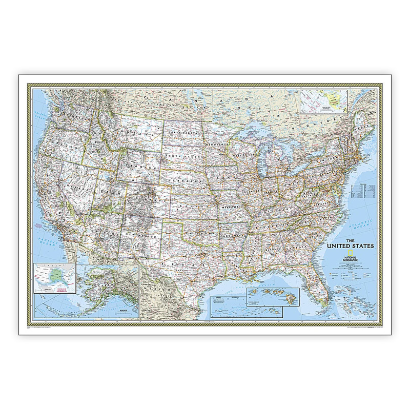 United States Classic Map, Laminated, 4.5'' x 3.5''